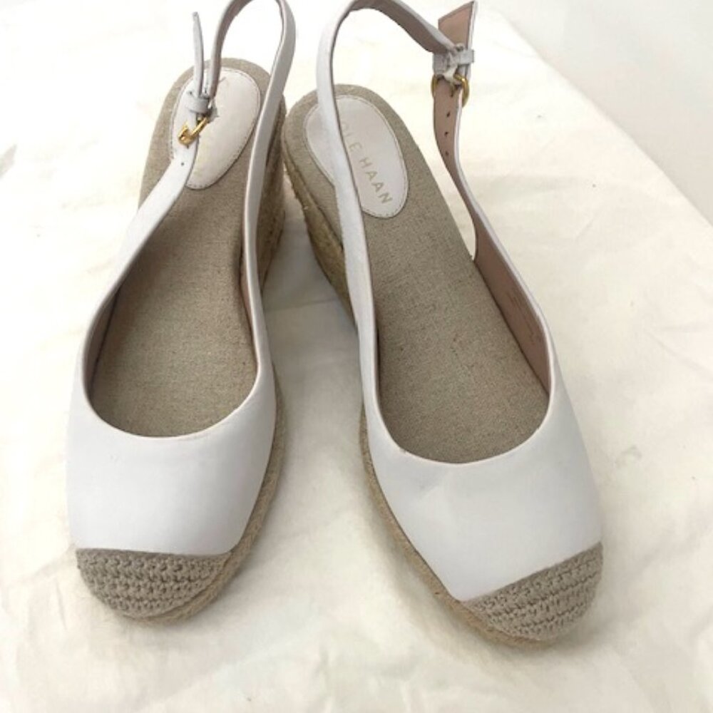 COLE HAAN CLOUDFEEL LEATHER SLINGBACK WEDGE ESPADRILLE SANDALS
